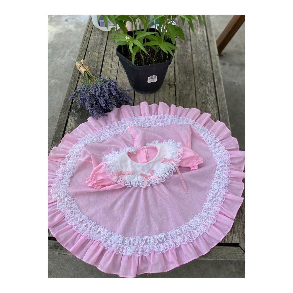 Vintage 80s Kotton Candy Pink White Party Ruffle Full Circle Dress Sz 18 Months